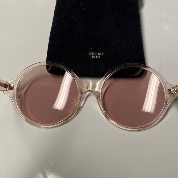 Celine Made in Italy Oversized Round Pink On Pink Sunglasses Gold Logo Inset - Picture 5 of 16